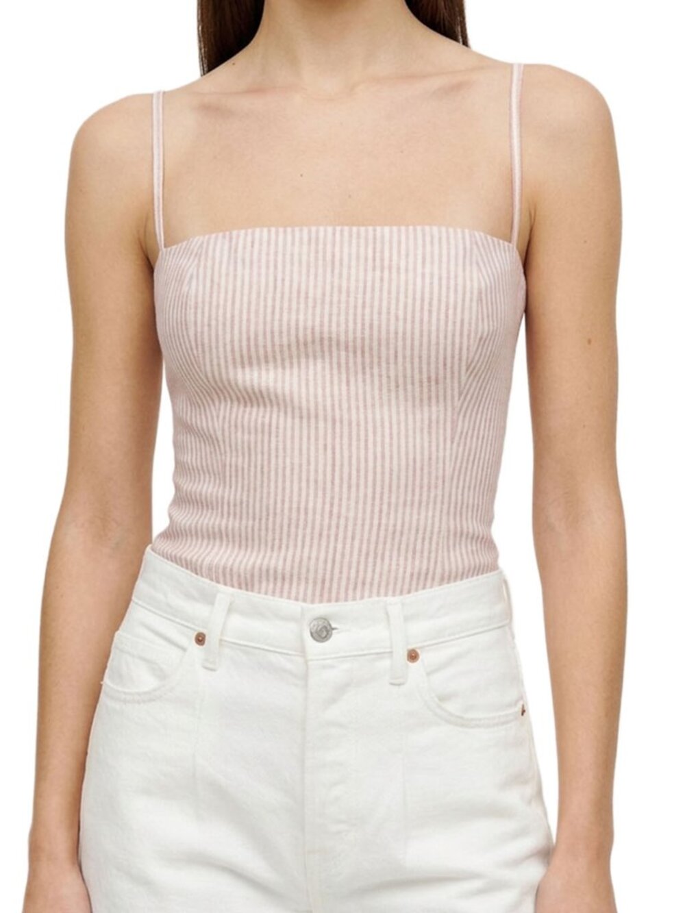 Reformation Overland Linen Top Cupcake Stripe Pink White Striped Camisole 8